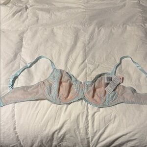 Elegant Lace Underwire Bra in Soft Blue and Peach